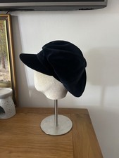 Whiteley Soft Velvet Bakerboy Hat Lined Button Top Flat Cap Navy 