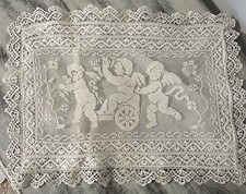 Antique Handmade Lace Figural Boudoir Pillow Case Sham Cherubs Putti READ