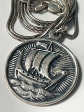 Vintage IONA sterling silver ship pendant on 925 chain necklace h'mark 11.22g