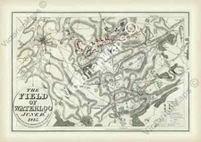 The Field of Waterloo Battle June 18th 1815 plan map Booth 1816 art print poster