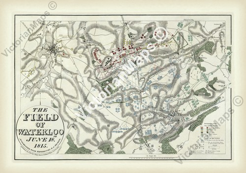 Antique map field waterloo - of,