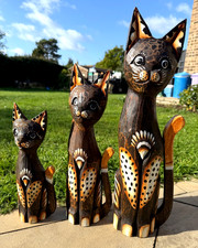 STUNNING HAND CARVED CAT FROM BALI INDONESIA - VARIOUS SIZES