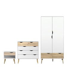 Scandinavian White & Oak Bedroom Set   Wardrobe, Chest & Bedside Storage
