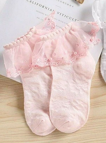 Pink frilly lace ankle girls - frilly,