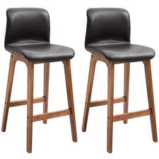 Modern Brown Bar Stools Set of 2 Wooden Kitchen Dining Cafe Chairs with Footrest