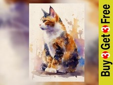 Sitting Calico Cat Print 5"x7" on Matte Paper | Gentle Watercolor Pet Art