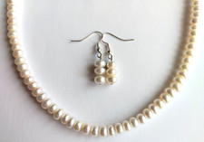 Cream Freshwater Pearls Jewellery Set Necklace Earrings AA Grade Silver Plated