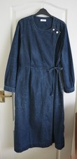 Toast Denim Wrap Front Dress Size 16 Indigo Blue Midi Sleeves Pockets Faded