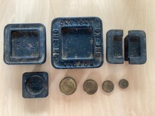 Vintage Scale Weights, Cast Iron, Brass, by VICTOR ENGLAND, 1 KG - 5g, 9 Weights