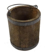 Dolls House Rustic Wooden Bucket with Handle Miniature Garden Kitchen Accessory