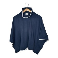 Tuckernuck Piper Poncho Navy Blue White Leather Trim Funnel Neck One Size