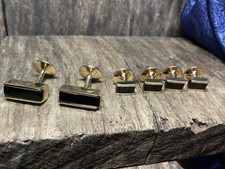 Vintage Black Cufflinks & 4 Dress Studs Tuxedo Shirt Buttons Set 