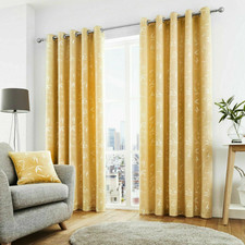 Sagano Ochre Yellow Bamboo Leaf Lined Eyelet Curtains by Curtina 46x54"