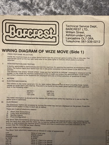 Barcrest wize move wiring - wize,
