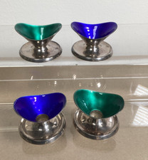 Evald Nielsen Silver Enamel Candlestick Holders Sterling Denmark Signed Set of 4