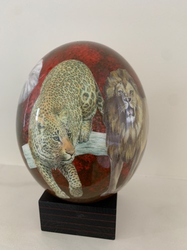 Painted ostrich egg with stand - ostrich,