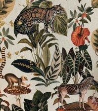 Jungle Kingdom Printed Cotton Fabric Monkey Zebra Leopard for Curtains Blinds
