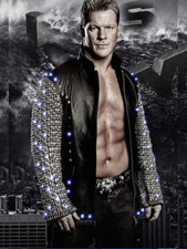 Handmade WWE Chris Jericho Studded Black Leather Light-Up Jacket For Men Women