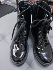 Ladies Black Patent Ankle Boots Zip Closure Lace Front Size 5 Used Papaya