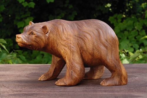 Wooden hand carved bear - 11",