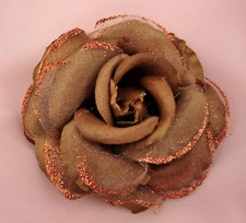 4" BROWN SILK  AND ORGANZA ROSE FLOWER BROOCH/CLIP OR CORSARGE 