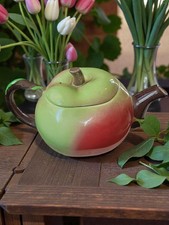 Vintage Carlton Ware Pottery Novelty Teapot - Green & Red Apple England Ex Con. 