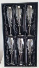 6 Boxed Gleneagles Crystal "Springtime" Fuchsia Cut Wine Champagne Flute Glasses