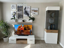 Modern white high-gloss 3 piece TV unit with cabinet and shelf