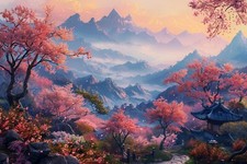 Stunning Japanese Landscape Blossom Canvas Picture Print Wall Art