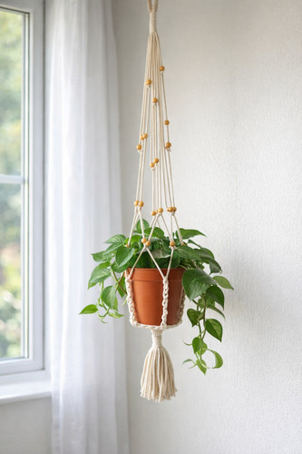 Macrame plant hanger - plant, with