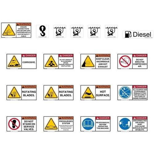 Air compressor safety decals
