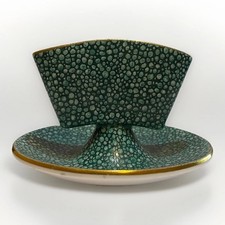 💚 Vintage Royal Worcester 1932 Green Shagreen Enamel Matchstriker – Art Deco