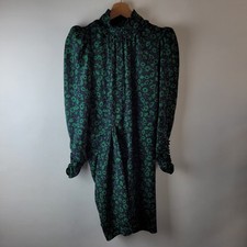 Zara Women Size S Navy Blue Green Floral Gathered Dress Casual Smart Wedding