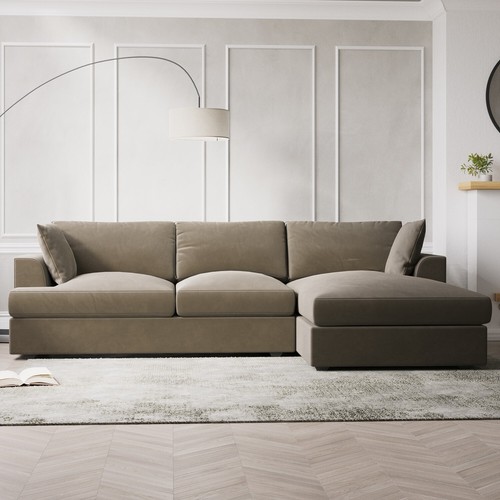 Brown velvet shaped sofa - brown,
