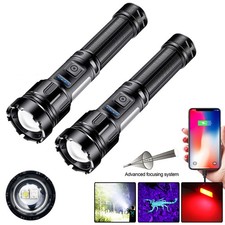 2X USB Rechargeable 395nm UV Light/White LED Flashlight Torch Zoom Work Light UK