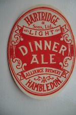 MINT HARTRIDGE HAMBLEDON LIGHT DINNER ALE BREWERY BEER BOTTLE LABEL