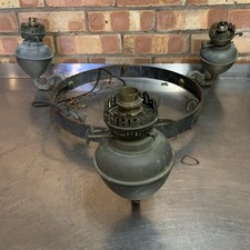 Stunning Large Antique Brass Oil Lamp Style Hanging Chandelier Light rare