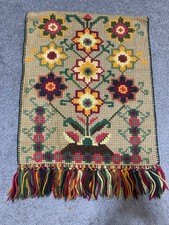 Vintage Handmade Aubusson Rug French Style Chain Stitch Needlepoint Rug 70x48cm