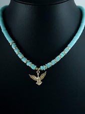 Necklace aqua gold beaded - necklace,