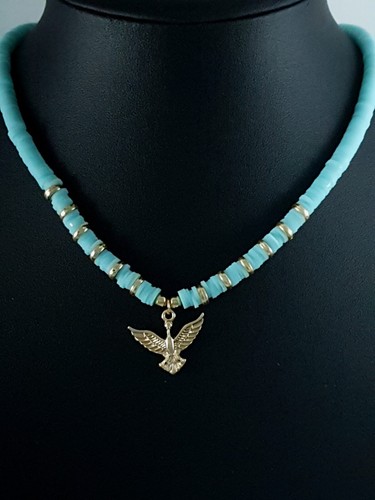 Necklace aqua gold beaded - in,