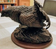 Metal sculpture, grouse, fine detail, approx 9in x 9in x 9in