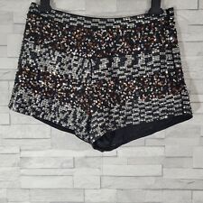 Ladies TOPSHOP Shorts Silver Black Sequins Sparkly Hot Pants Size 12 UK