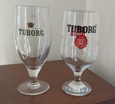 Rare Tuborg Lager Glasses Half Pint Stemmed Beer Ale Man Cave Tuborg Lager X 2