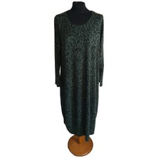 Sahara Lagenlook Bubble Dress Size 3 UK 16–18 Green Black Abstract Jacquard