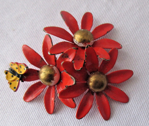 Vintage flower red enamel - vintage,