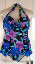 M&S SWIMSUIT Size 34E - HALTERNECK with FAB NAVY TROPICAL FLORAL PRINT