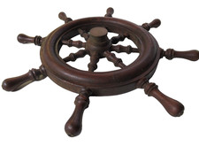 14½" Wooden 8 spoke Nautical Brass Ship Boat Steering Wheel Wall Decor FREE P&P