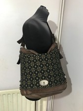 Fossil leather & fabric womens shoulder brown handbag bags bag- BA