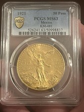 Mexico 1921 Gold 50 Peso PCGS