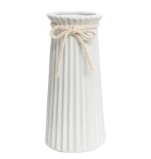 White ceramic ribbed vase 20cm - ceramic,